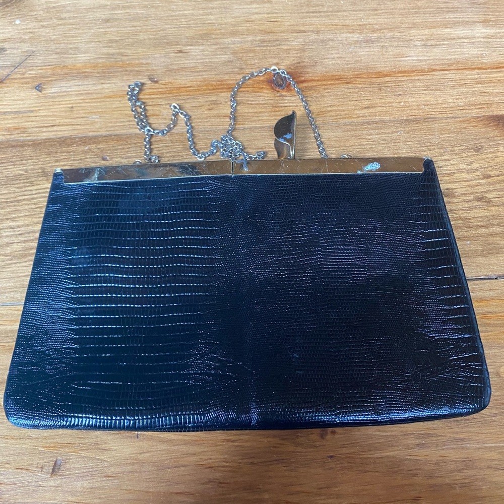 Elegant Black Clutch Bag - Vintage Etra Genuine Leather
